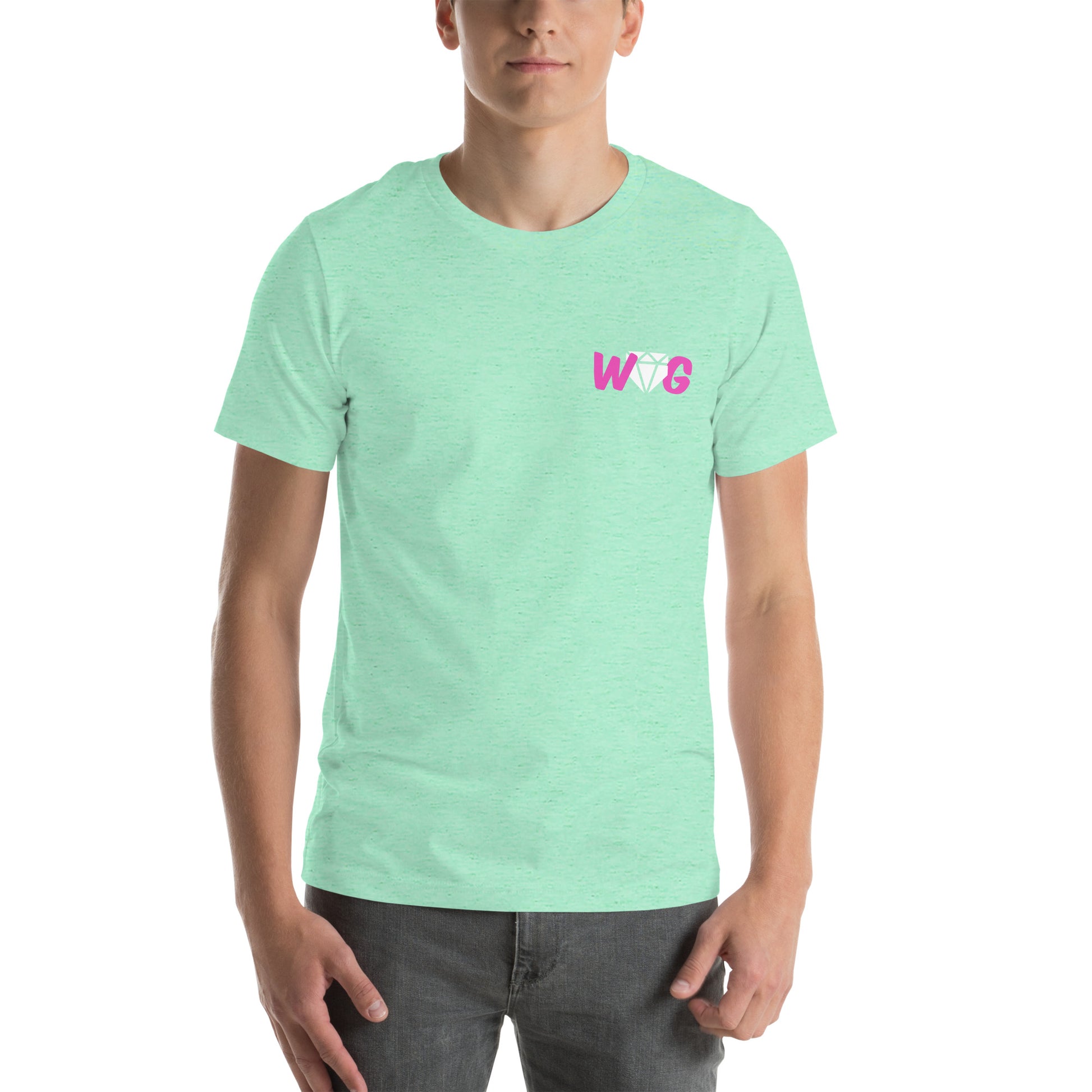 The front of the mint shirt showing a stylized Web Gem emblem.
