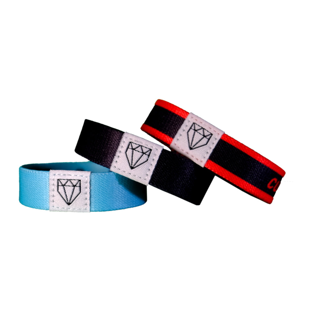Elastic wristband details on baseball drip accessories.