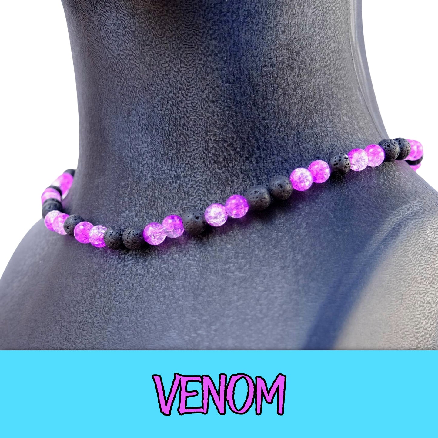 Venom Baseball Necklace with lava rocks and ice beads for players.