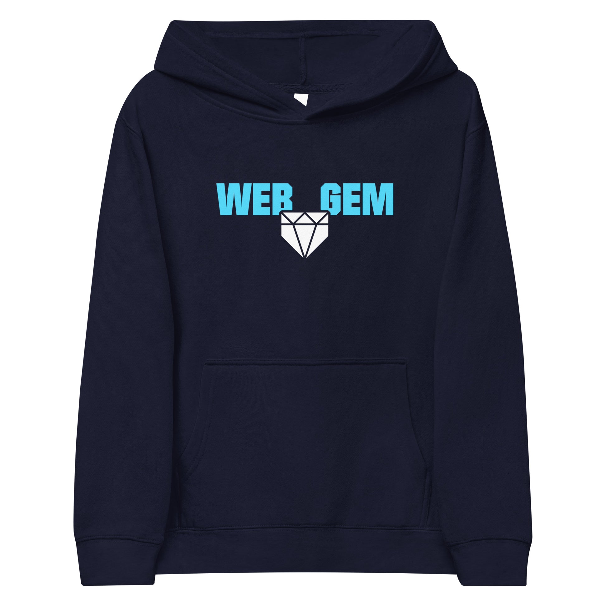 The classic Web Gem Apparel logo on a navy blue youth pullover hoodie.