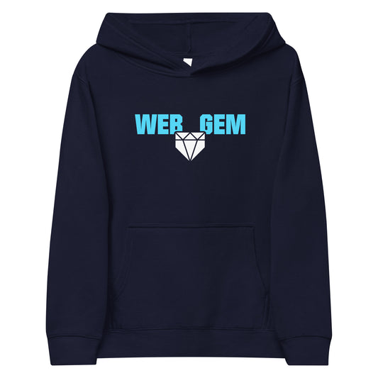 The classic Web Gem Apparel logo on a navy blue youth pullover hoodie.
