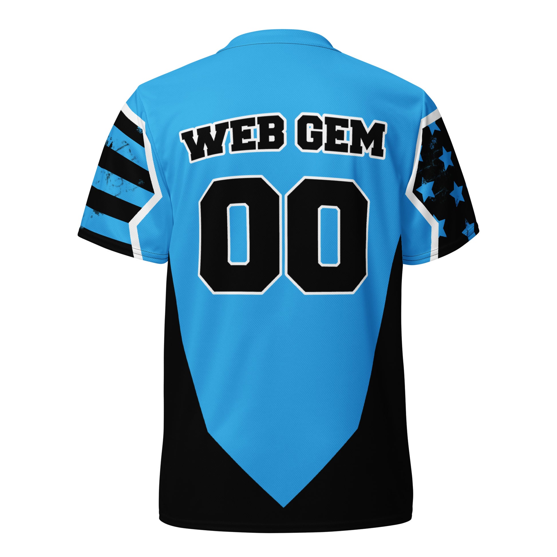 Back view of Web Gem Baseball Jersey showcasing Web Gem name and number.
