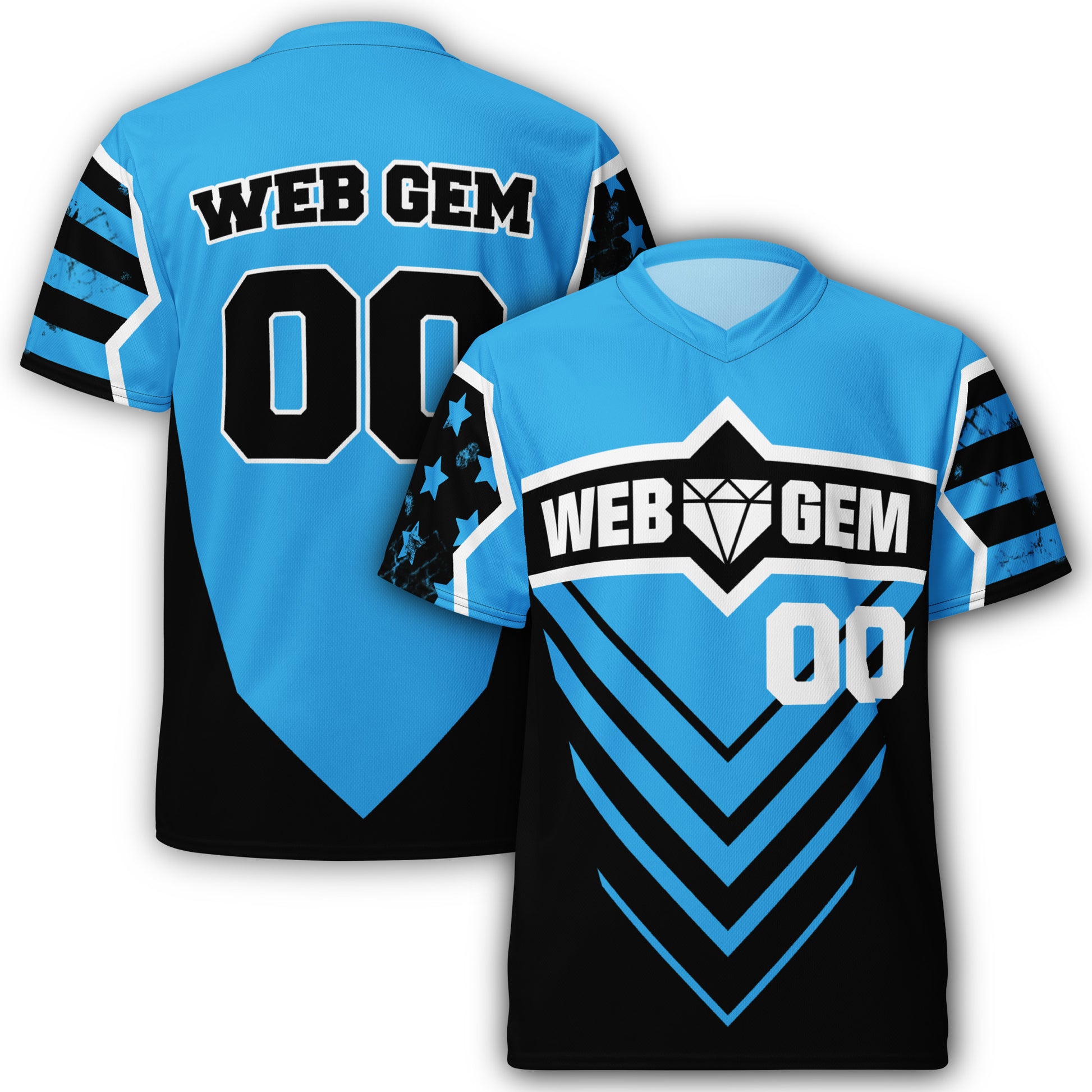 Web Gem Baseball Jersey - black and blue jersey for kids, teens, and adult players.