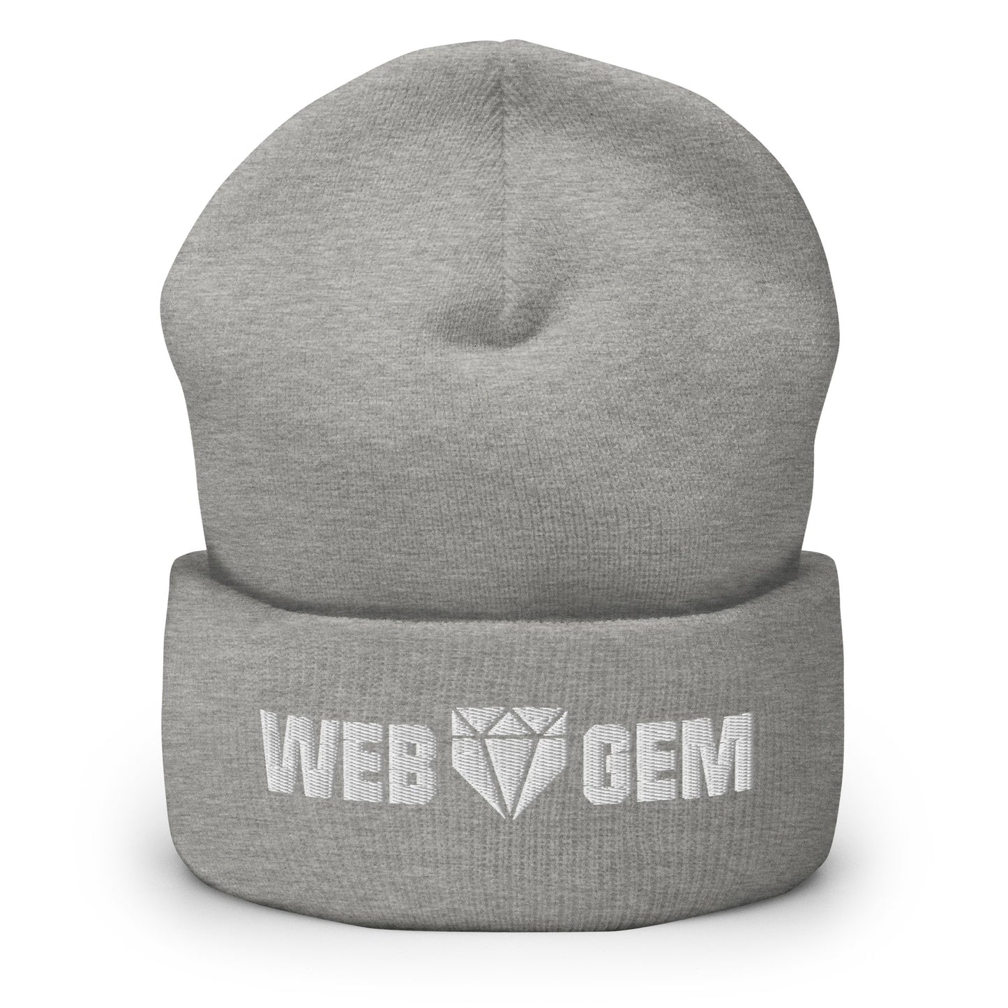 The heather gray Web Gem beanie with embroidered logo made from knit acrylic fiber for repping baseball in cold weather.
