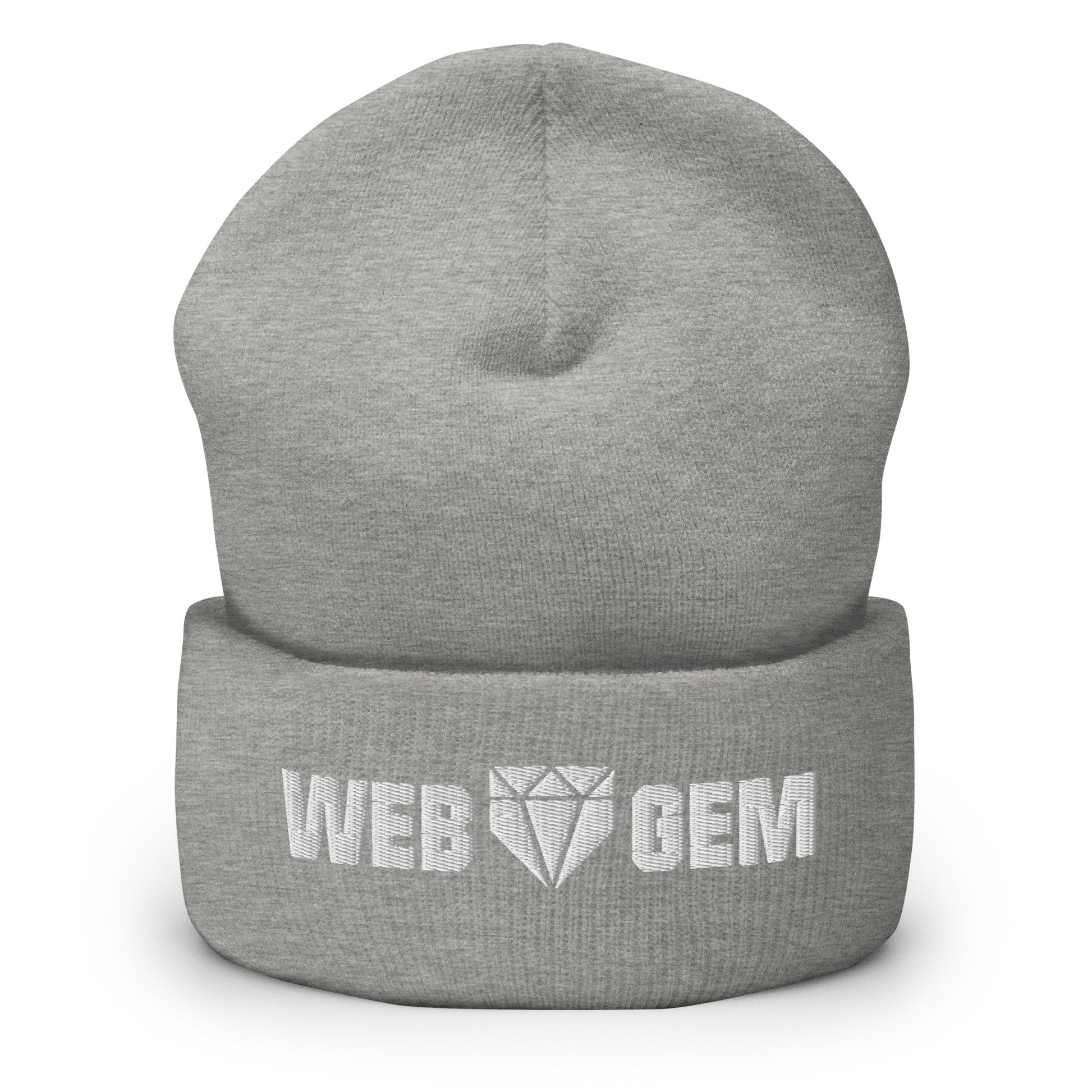 The heather gray Web Gem beanie with embroidered logo made from knit acrylic fiber for repping baseball in cold weather.