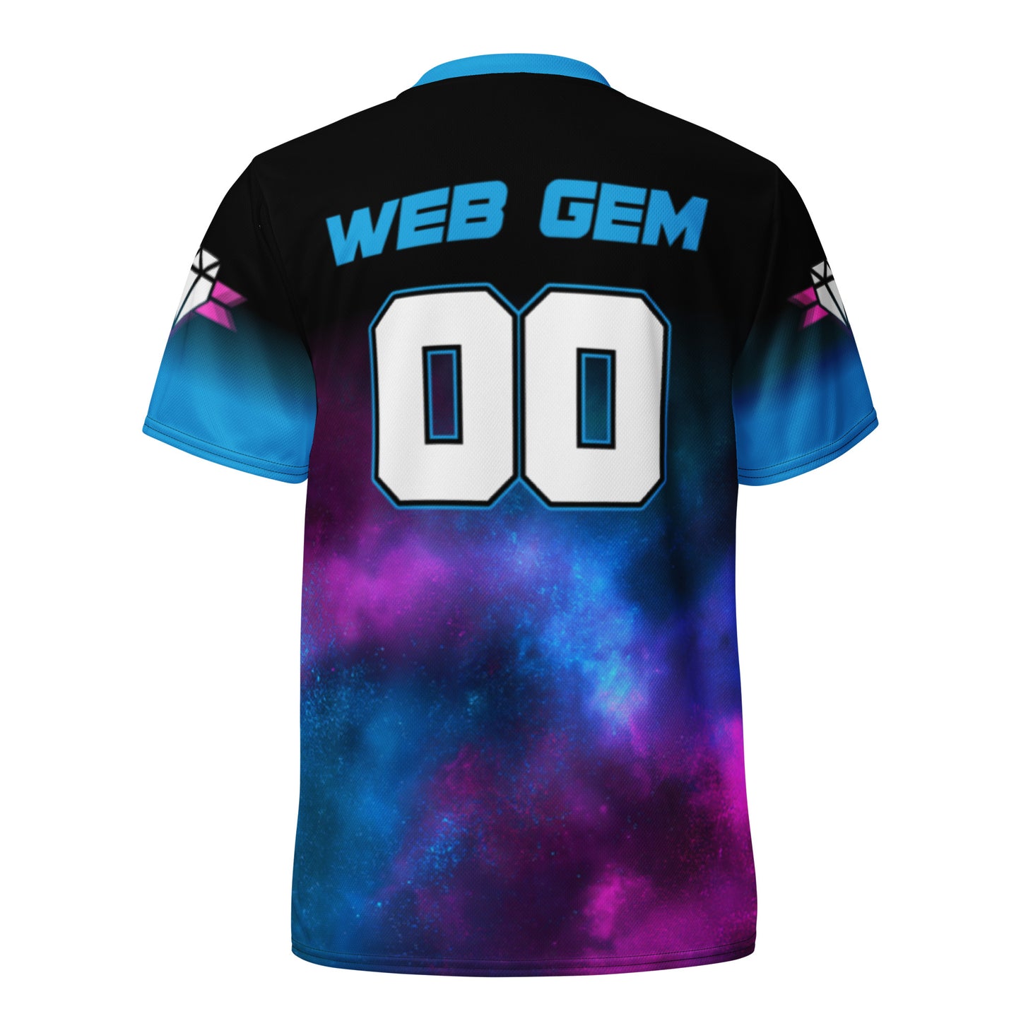 Back view of the Supernova Baseball Jersey showcasing Web Gem name and number in a bold blue font.
