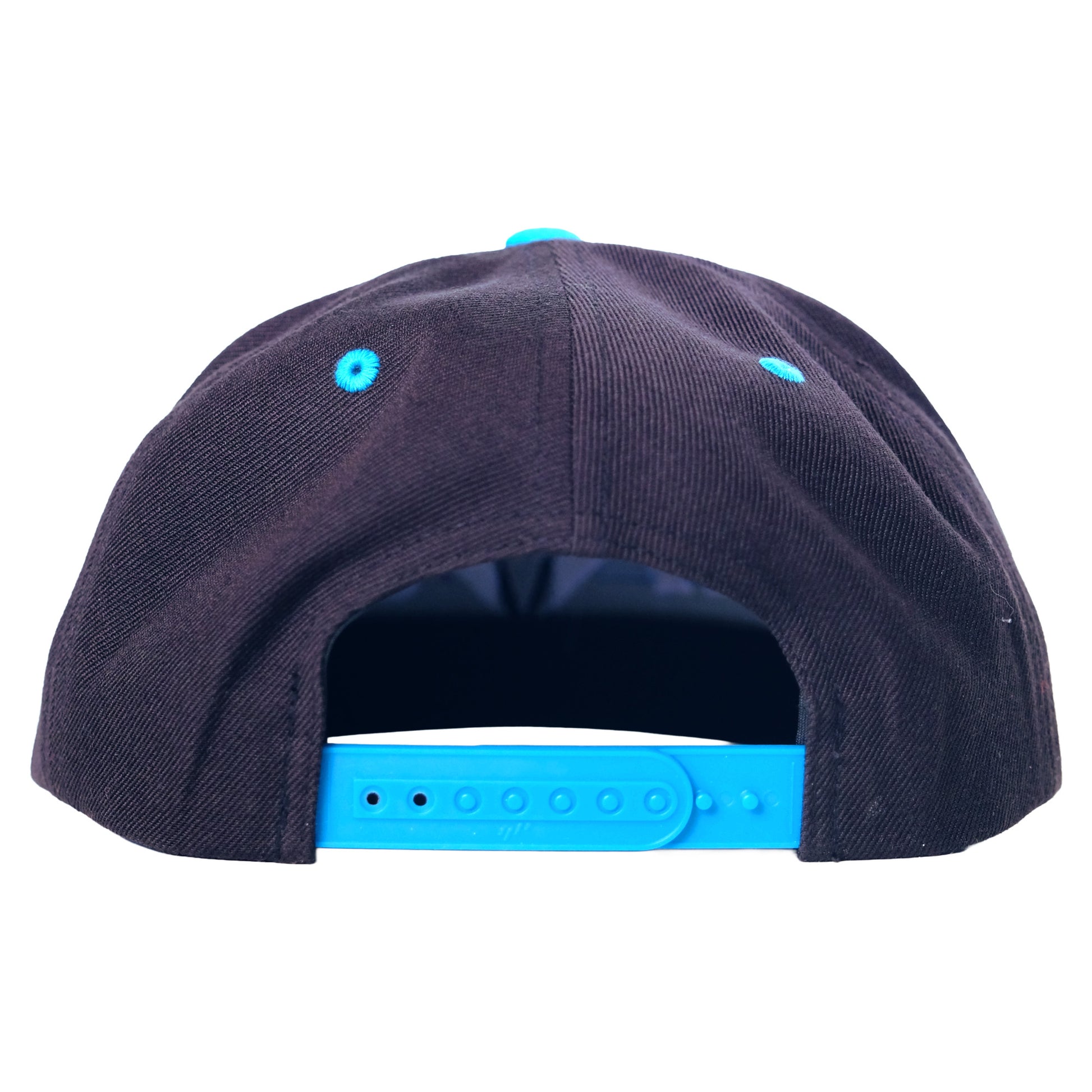 The backside of the Super Nove baseball Hat showing the plastic snapback adjustment for one-size-fits-most.