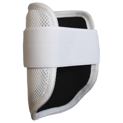Back view of Moonshot White Baseball Elbow Guard showing adjustable Velcro strap and ergonomic design