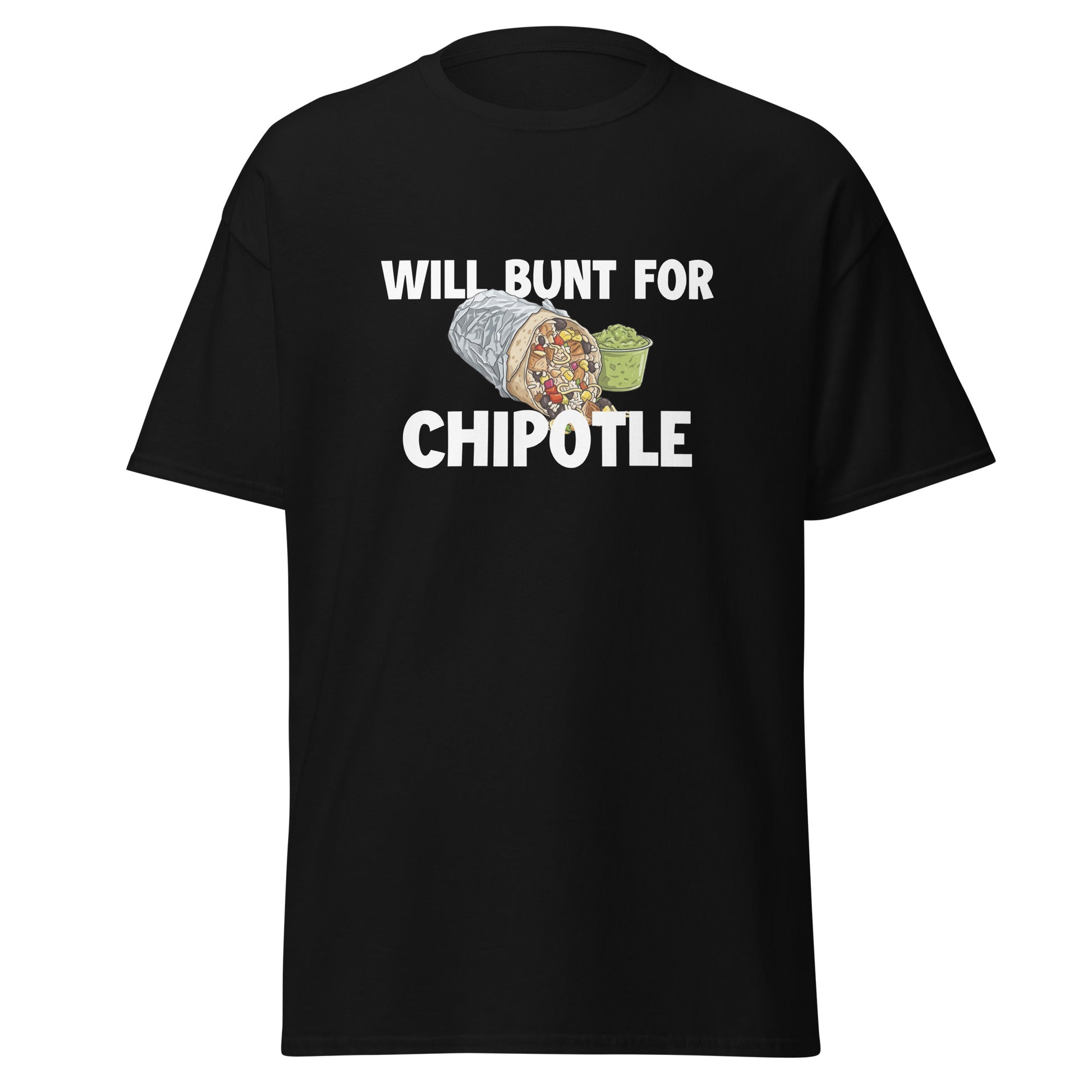 A funny baseball shirt in black from Web Gem Apparel for players who hate bunting but love Chipotle burritos and guacamole! 