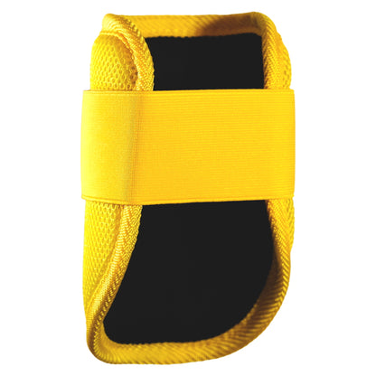 Back view of Going Yard Yellow Baseball Elbow Guard showing adjustable Velcro strap and ergonomic design