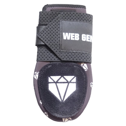 Front view of Youth Bomb Black Baseball Sliding Mitt showing logo and diamond design.