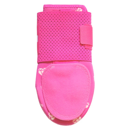 Back view of Youth Pimp Job Pink Baseball Sliding Mitt showing adjustable Velcro strap and ergonomic design.