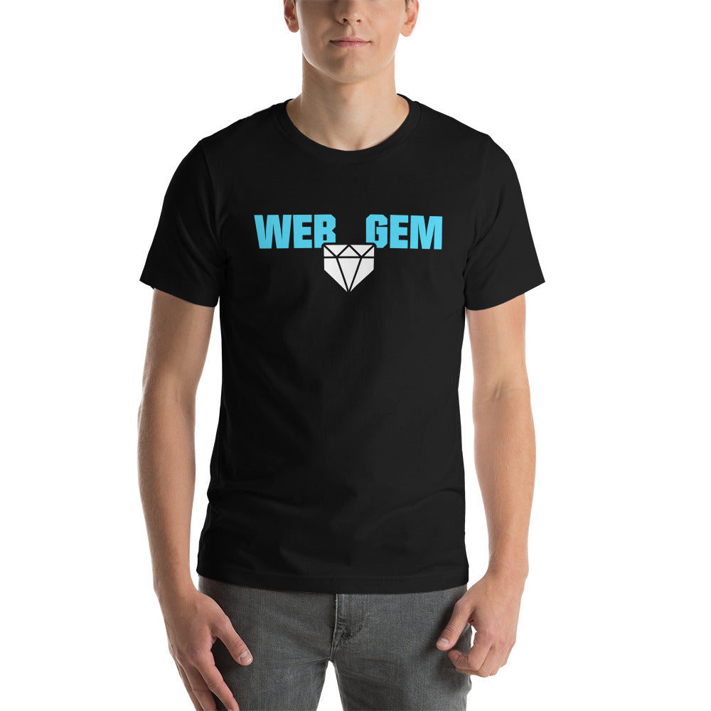The classic Web Gem Apparel logo on a black adult shirt.