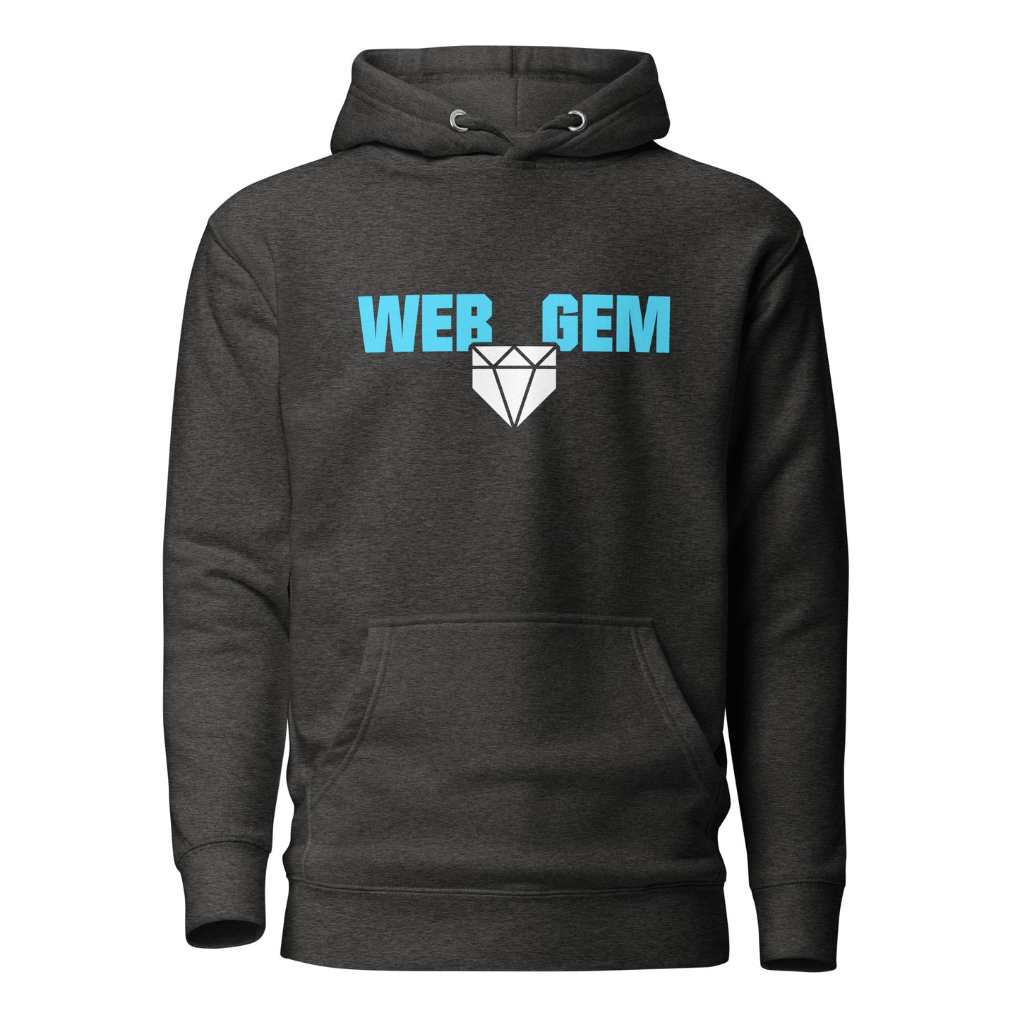 The classic Web Gem Apparel logo on a charcoal gray adult pullover hoodie.