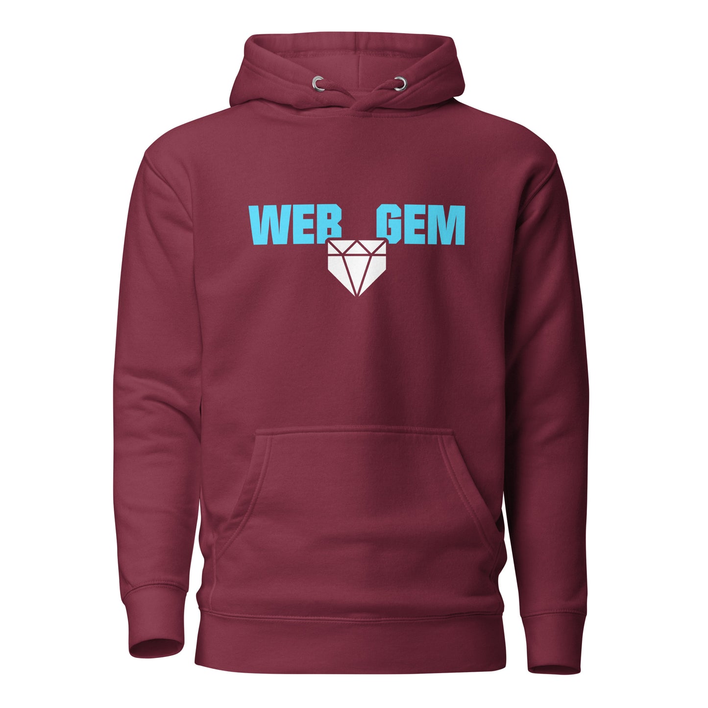 The classic Web Gem Apparel logo on a maroon adult pullover hoodie.