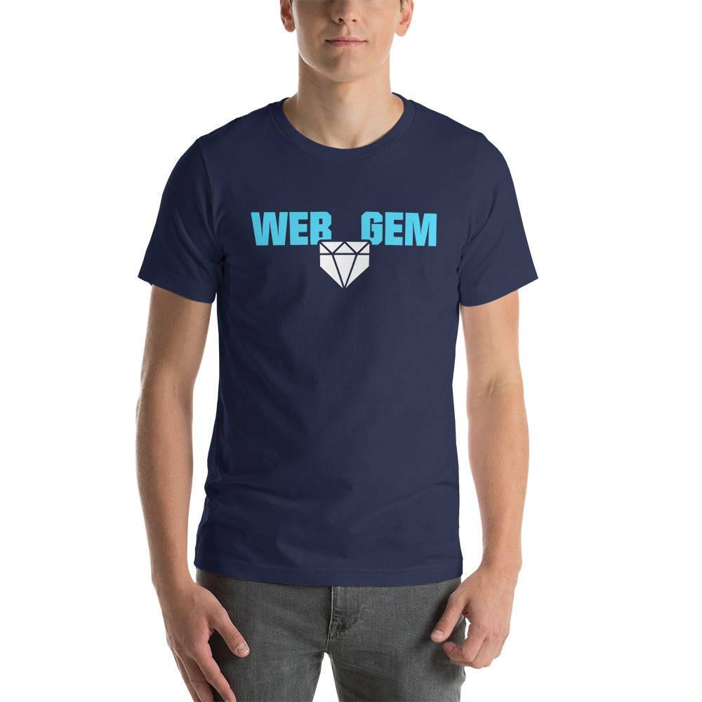 The classic Web Gem Apparel logo on a navy adult shirt.
