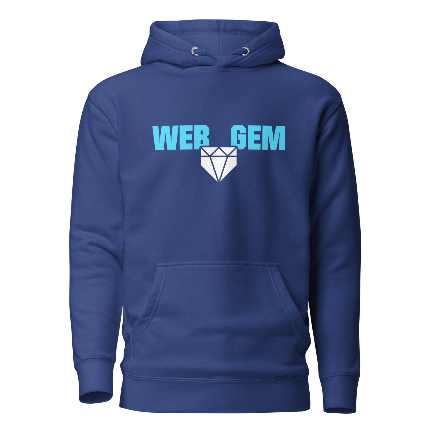 The classic Web Gem Apparel logo on a royal blue adult pullover hoodie.