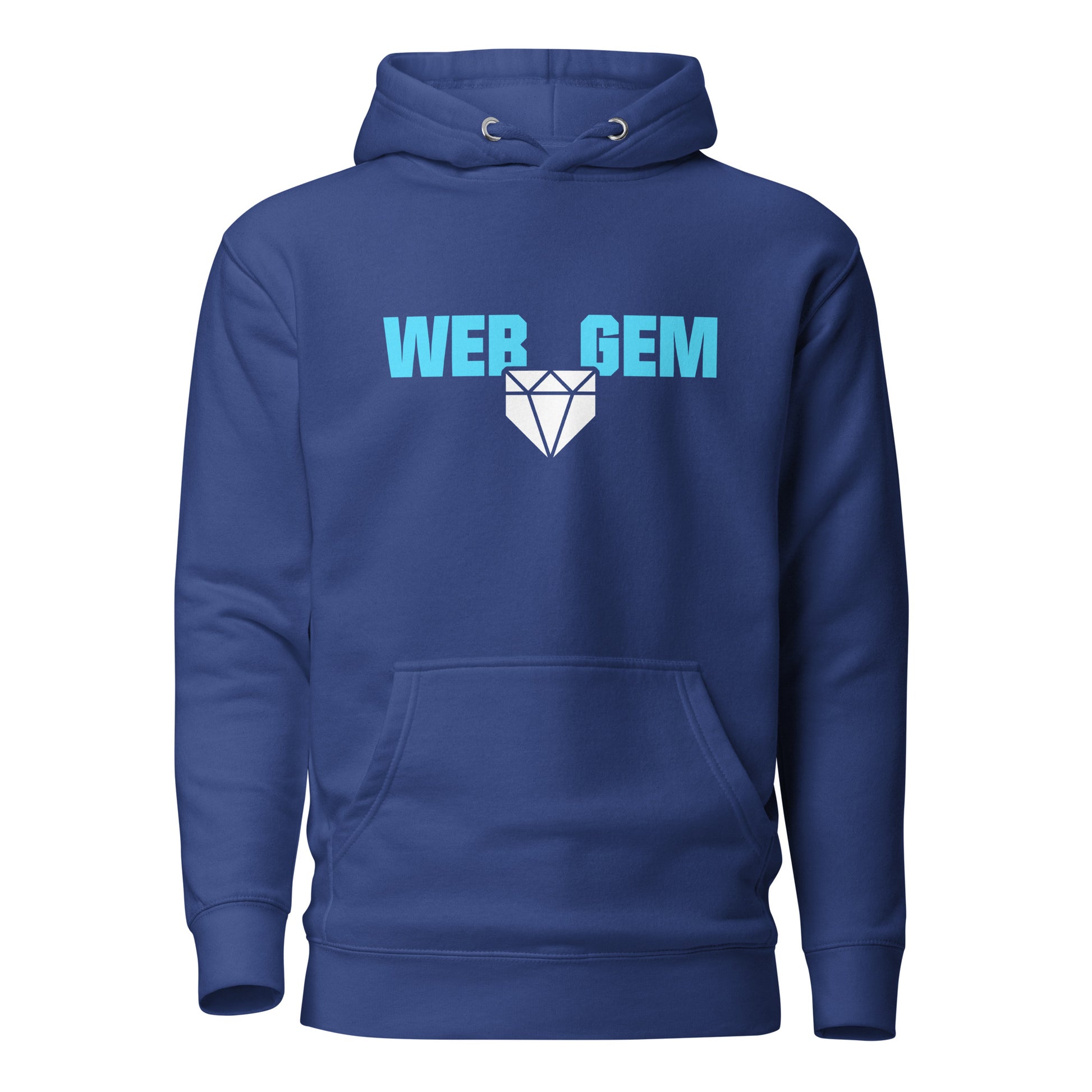 The classic Web Gem Apparel logo on a royal blue adult pullover hoodie.