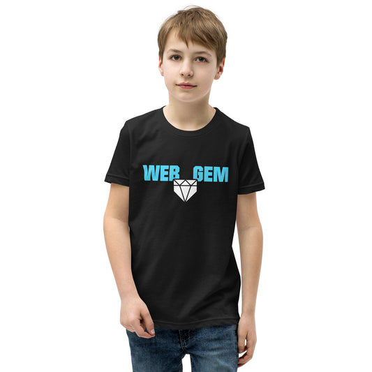 The classic Web Gem Apparel logo on a black youth shirt.