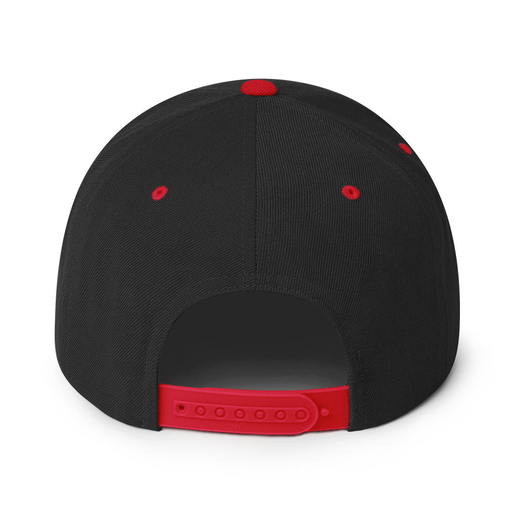 The back of the Web Gem hat showing the red plastic snapback adjustor for one-size-fits-all.